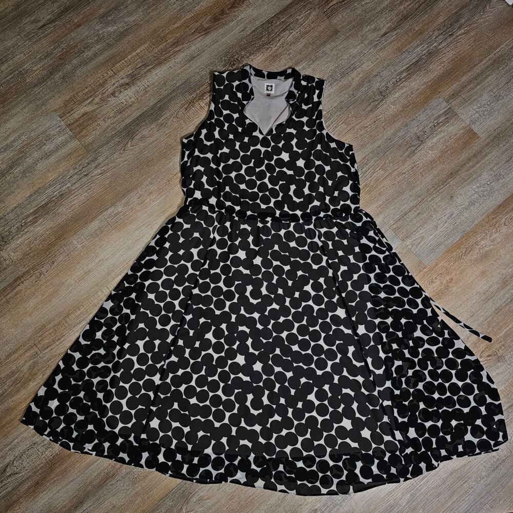 Anne Klein Lined Black and White Polka Dot Sleeveless Midi Dress Large - Picture 4 of 10